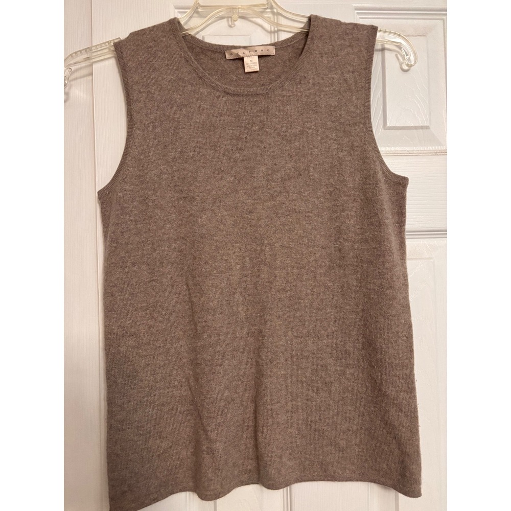 Belford 100% Cashmere Sleeveless Sweater Taupe Crew Neck Womens Medium Career